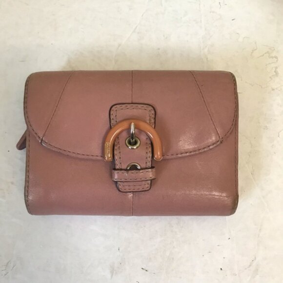 COACH Soho Compact Bi Fold Leather Wallet Card Case Coin Zipper Bag Clutch Pink - Picture 6 of 16